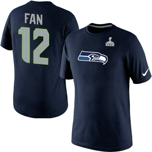 Nike Seattle Seahawks 12th Fan Name & Number Super Bowl XLIX NFL T-Shirt - Steel Blue